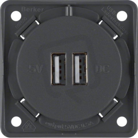 USB nabíjecí zásuvka 230 V, 2-násobná, 1 A Integro přístroje antracit, mat