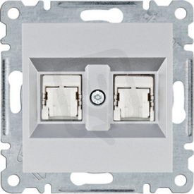 Zásuvka datová 2x RJ cat.6 FTP, stříbrná mat HAGER WL2182