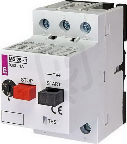 Motorový spouštěč MS25 3p 50kA (230V) 0,63-1,0A Irm=12A ETI 004600050