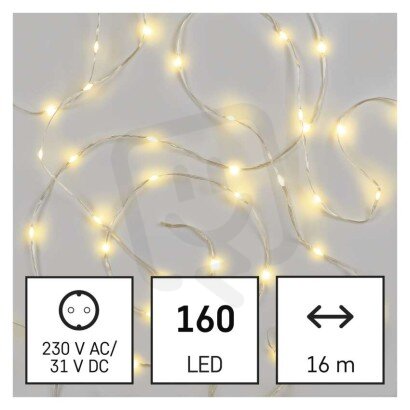 LED vánoční nano řetěz, 16 m, venkovní i vnitřní, teplá bílá, časovač