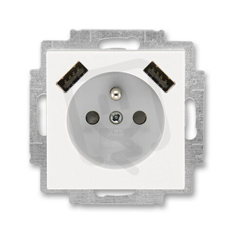 ABB Levit M Zásuvka s kolíkem s nabíjením 2x USB perleťová/ledová bílá