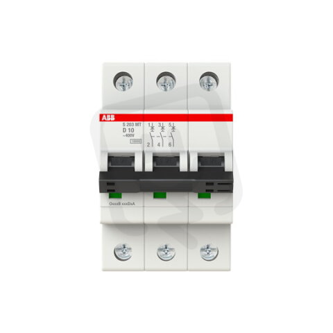 ABB S203MT-D10, třífázový jistič,  10A, D, 10kA, určeno pro drážní aplikace