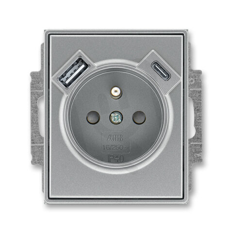 Zásuvka s kolíkem, s clonkami, USB-A/C ocelová ABB 5569E-A32357 36