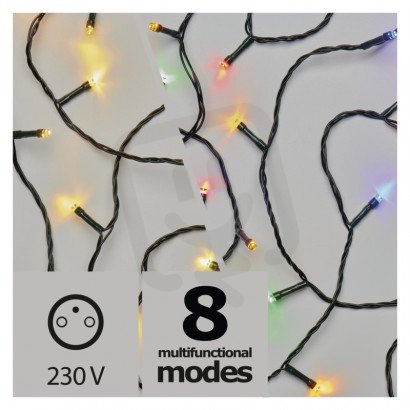 LED vánoční řetěz, 10m, teplá bílá/multicolor, programy