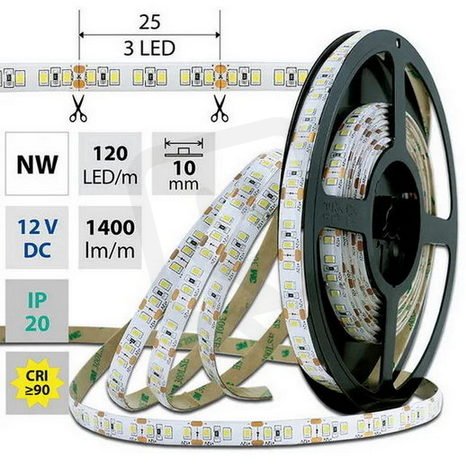 LED pásek SMD2835 NW, 120LED/m, 14W/m, 1400lm/m, IP20, DC 12V, 10mm, 5m