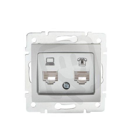 Zásuvka datová-telefonní DOMO RJ45Cat 5e+RJ11 stříbrná 24875 Kanlux