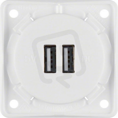 Zásuvka, nabíjecí konektor 2x USB, 230 V, Integro přístroje, bílá, mat 926002509