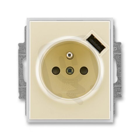 Zásuvka s USB nabíjením 5569E-A02357 21 slonová kost/led. bílá Element ABB