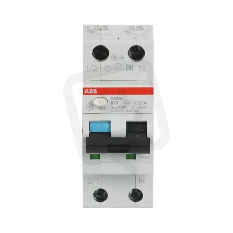 ABB DS201 B16 A300 kombinace jistič/chránič 2P (1P+N) 16A 300mA B 6kA A