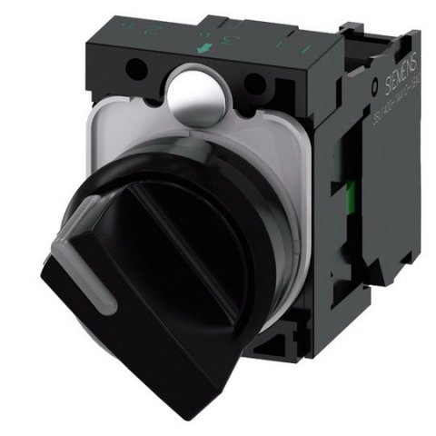 otočný spínač, osvětlitelný, 22 mm, kulatý, plast, černý, 1 NO