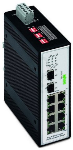Průmyslový switch, 8 portů 100Base-TX, 2 sloty 100Base-FX, černá