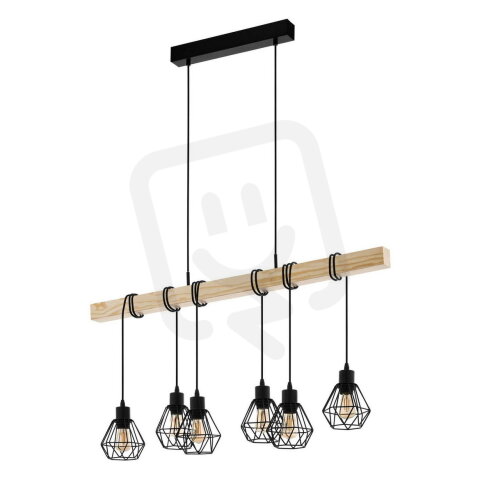 Závěsné svítidlo TOWNSHEND 5 černá/dub 6X60W IP20 EGLO 44076