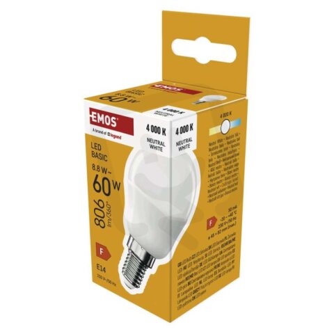 LED žárovka Basic MINI GLOBE E14, 8,8 W (60 W), 806 lm, neutrální EMOS ZL1F48