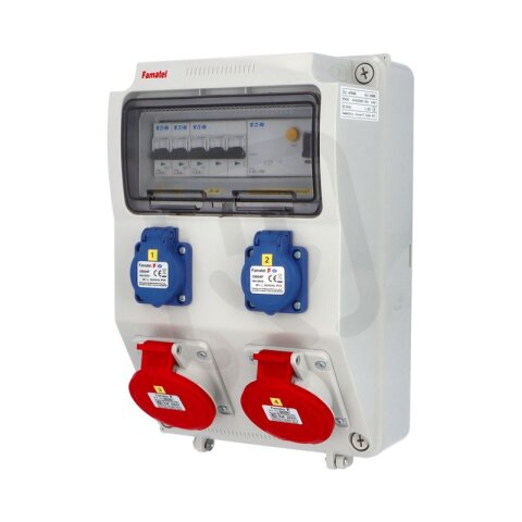 Zásuvková skříň FAMATEL vf410-6kA IP54 jištěná s chráničem 63/4/003-A