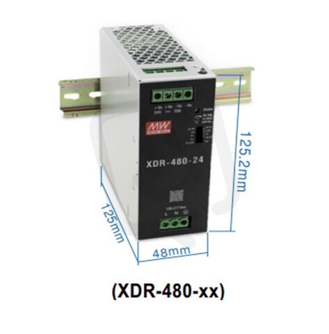 Napájecí zdroj na DIN 480W 12V MEAN WELL XDR-480-12