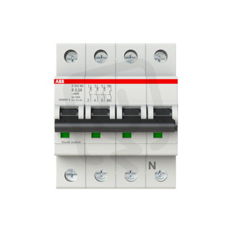ABB S203-K0,5NA jistič 3F odpojení N vodiče (3+NA) 0.5 A char. K 6kA