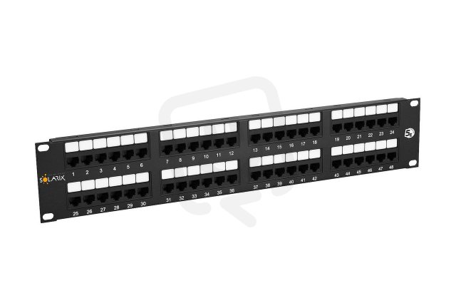 19" Patch panel 48 x RJ45 CAT5E UTP 150 MHz černý 2U SOLARIX 24000480