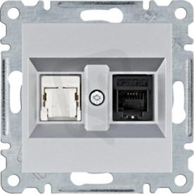 Zásuvka telefonní 1x RJ11 cat.3/ data 1x RJ cat.5e, stříbrná mat HAGER WL2212