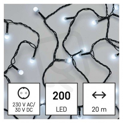 LED vánoční cherry řetěz - kuličky 20 m venkovní i vnitřní studená bílá programy