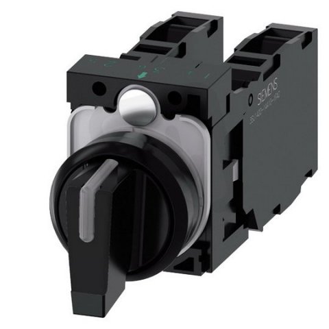 otočný spínač, osvětlitelný, 22 mm, kulatý, plast, černý, 1 NO, 1 NO