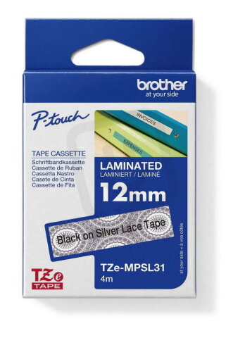 Páska BROTHER TZe-MPSL31 se stříbrnými vzory/černá (12mm, 4m)