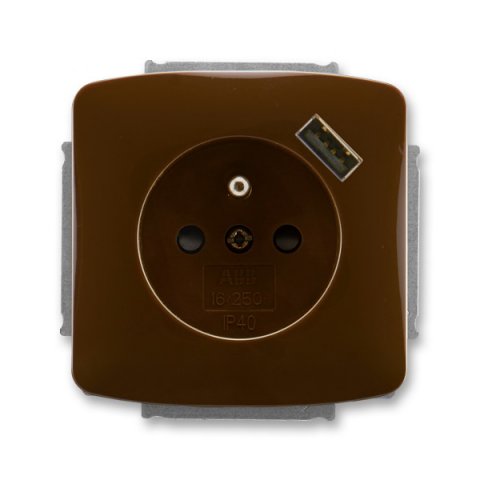 Zásuvka s kolíkem s clonkami  s USB nabíjením 5569A-A02357 H hnědá Tango ABB