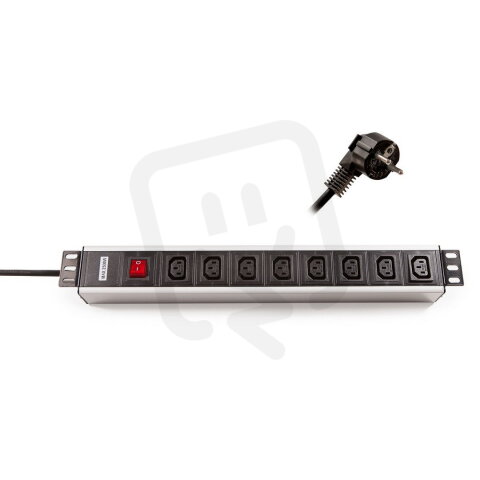 19''' rozvodný panel 8x230V IEC320 C13, 1,5U, vypínač, 2,3m KELINE 620I08