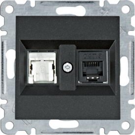 Zásuvka telefonní 1x RJ11 cat.3/ data 1x RJ cat.5e, černá mat HAGER WL2213