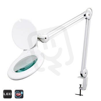 Stolní lupa s osvětlením LED, 5D, 2,25X, se svorkou, bílá FK TECHNICS 4814032