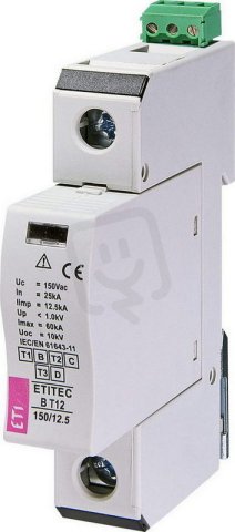 Svodič přepětí  ETITEC B T12 150/12,5 1+0 RC síť TNC (110V) ETI 002440312