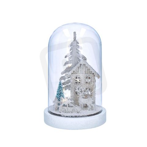 LED vánoční dekorace zasněžená krajina s domkem 18cm 10x LED 2x AAA 1V264