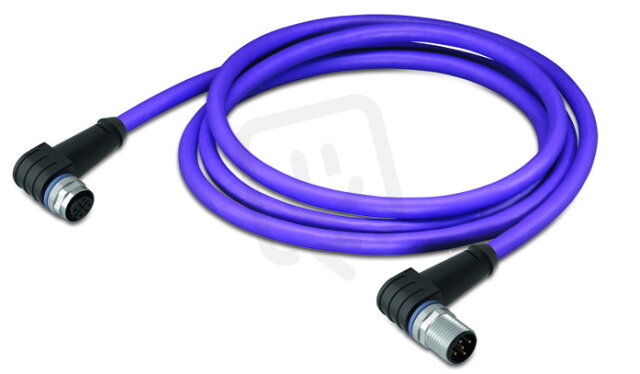 Kabel PROFIBUS, Zásuvka M12B,  úhlová, Zástrčka M12B,  úhlová, fialová 5pól.