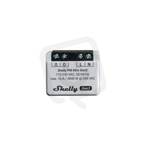 Modul Shelly PM Mini Gen3 měření spotřeby do 16A, 110-240 V, 8MB paměť, WiFi.