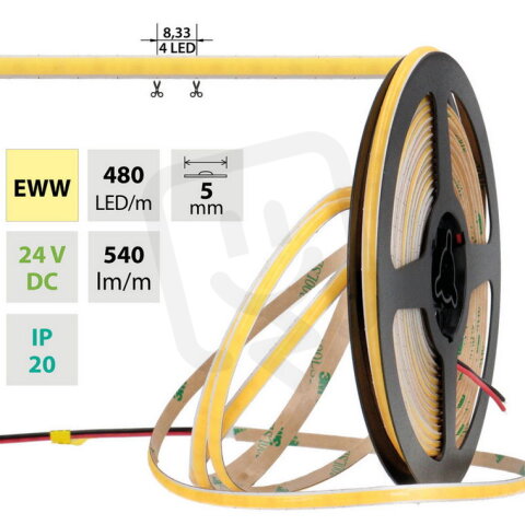 LED pásek COB EWW 480LED/m 6W/m DC 24V 540lm/m CRI90 IP20 modul 8,33mm 5mm 50m