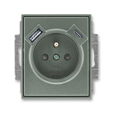 Zásuvka s kolíkem, s clonkami, USB-A/C antracitová ABB 5569E-A32357 34