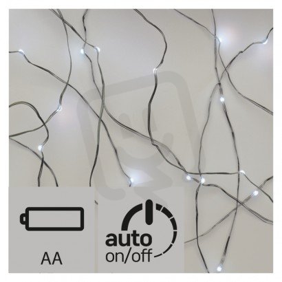 LED vánoční řetěz nano, 2xAA, 1,9m, studená bílá, časovač