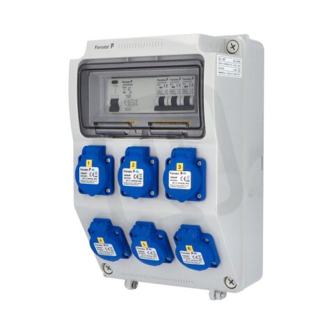 Zásuvková skříň FAMATEL vf375 IP54 jištěná s chráničem 63/4/003-A