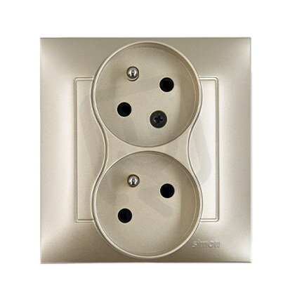 Zásuvka dvojnásobná s uzemněním, pootočená 16A, 250V~, zlatá matná, metalizované