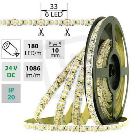 LED pásek SMD3528M 180LED/m 14,4W/m 1086lm/m IP20 DC24V 10mm 5m (uzeniny)