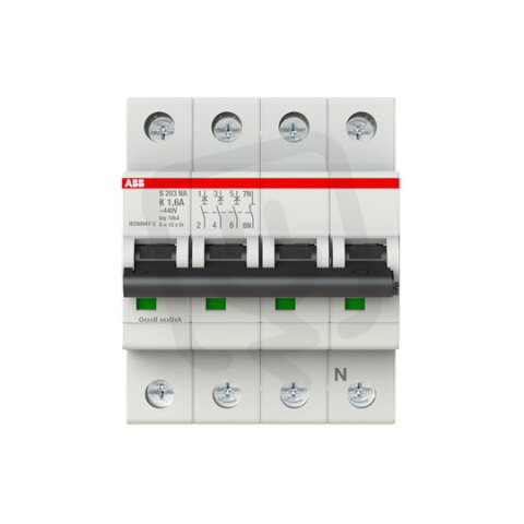 ABB S203-K1,6NA jistič 3F odpojení N vodiče (3+NA) 1.6 A char. K 6kA