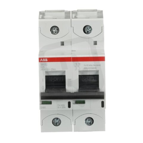 S802C-K25 jistič 2p char. K 25A s klecovou svorkou Icu 25kA ABB 2CCS882001R0517