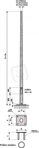 Roteiro 6/76 P stožár bezpaticový, jehlanovitý, přírubový AMAKO 4811000676