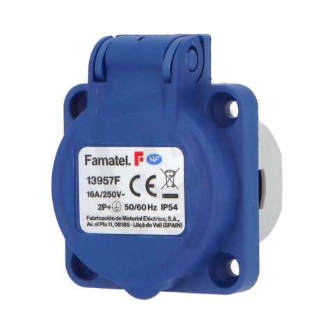 Vestavná zásuvka IP54 SCHUKO 250V/16A s postran.ochr. kontakty, modrá smyčkovací