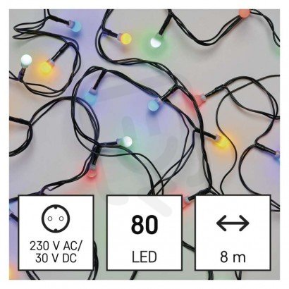 LED vánoční cherry řetěz - kuličky 8 m venkovní i vnitřní multicolor programy