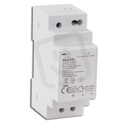 Napájecí zdroj 24W, DC12V/2A, IP20, na DIN lištu MCLED ML-732.078.11.0