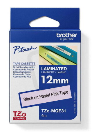 Páska BROTHER TZe-MQE31 pastelová růžová/černá (12mm, 4m)