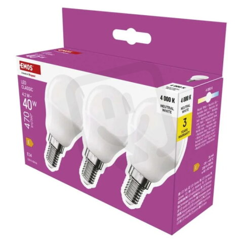 LED žárovka Classic Mini Globe E14 4,2 W (40W) 470 lm neutrální EMOS ZQ1E23.3