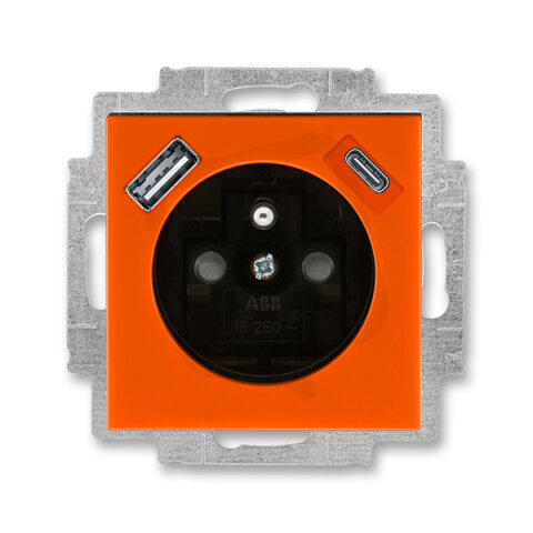 Zásuvka s kolíkem s clonkami, USB-A/C oranžová/kouřová černá ABB 5569H-A32357 66