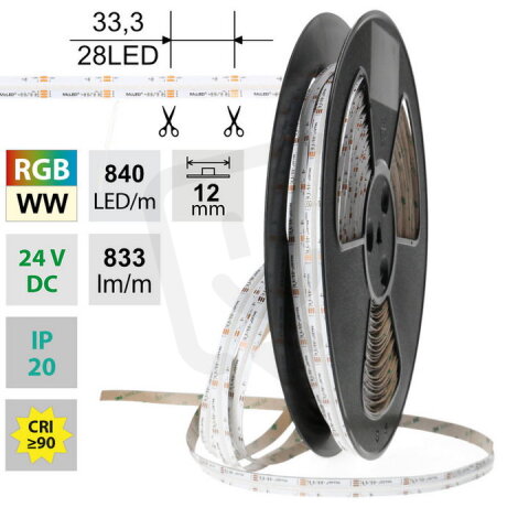 LED pásek COB RGB + WW, 840LED/m, 18W/m,