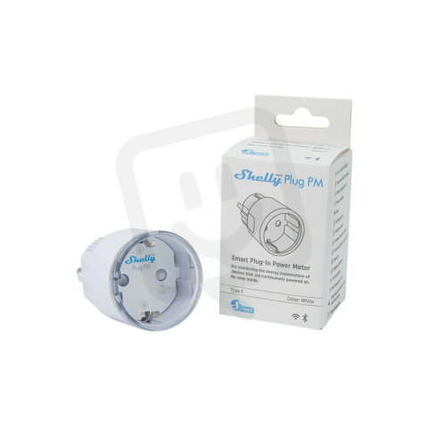 Chytrá zásuvka SHELLY PLUG PM GEN3 WHITE, bez relé, 16A, WiFi, BT, Matter, bílá
